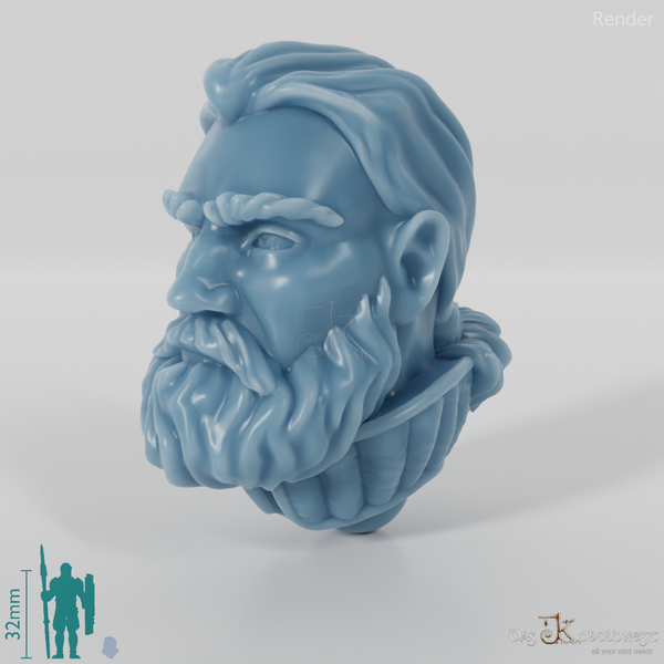 Equestrian people head - male with beard and ponytail