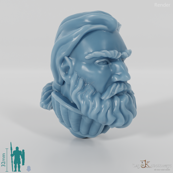 Equestrian people head - male with beard and ponytail