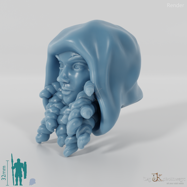 Equestrian Folk Head - Female with curls and hood