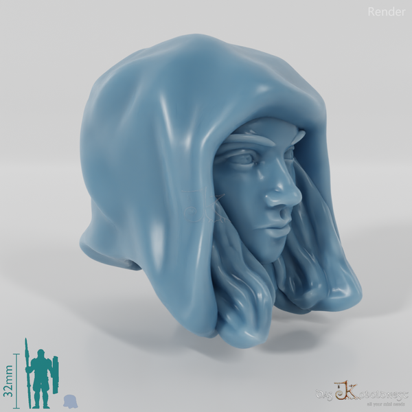 Equestrian Folk Head - Female with long hair and hood