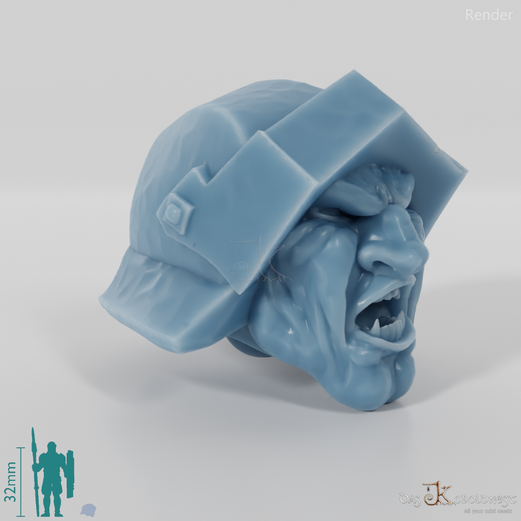 Half-orc head with open helmet, screaming