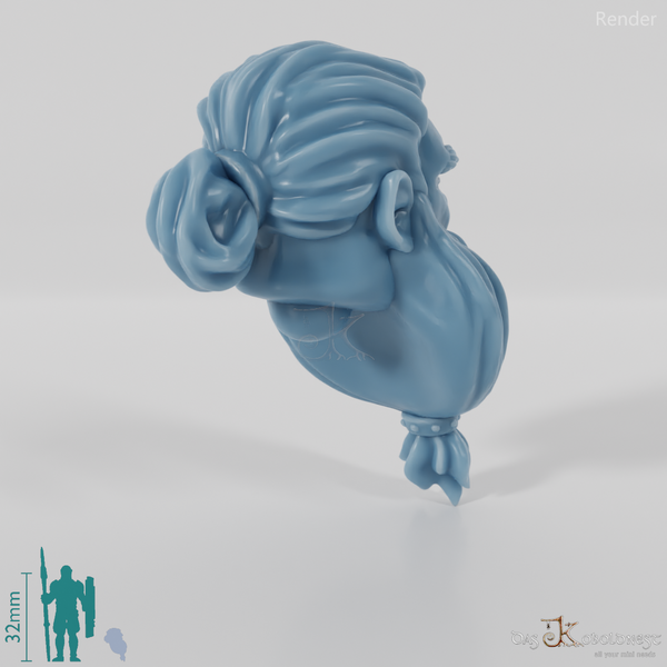 Dwarf Head - Male with long hair and long beard