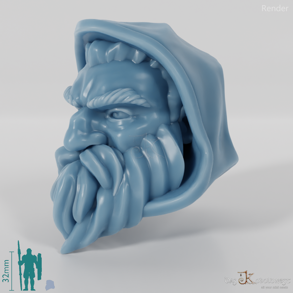 Dwarf Head - Male with hood and short beard