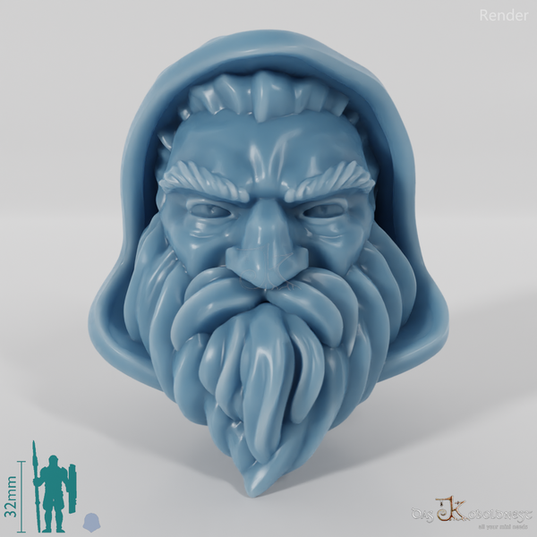 Dwarf Head - Male with hood and short beard