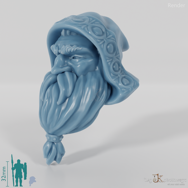 Dwarf Head - Male with decorated hood and long beard