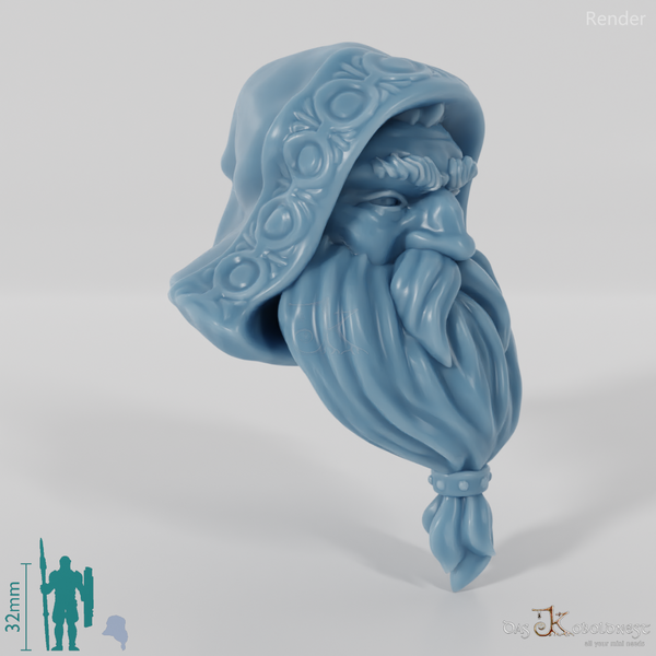Dwarf Head - Male with decorated hood and long beard