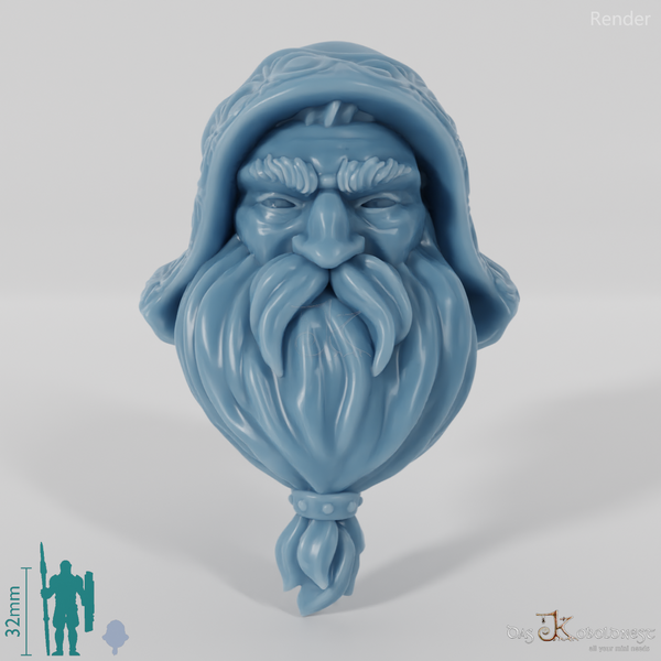 Dwarf Head - Male with decorated hood and long beard