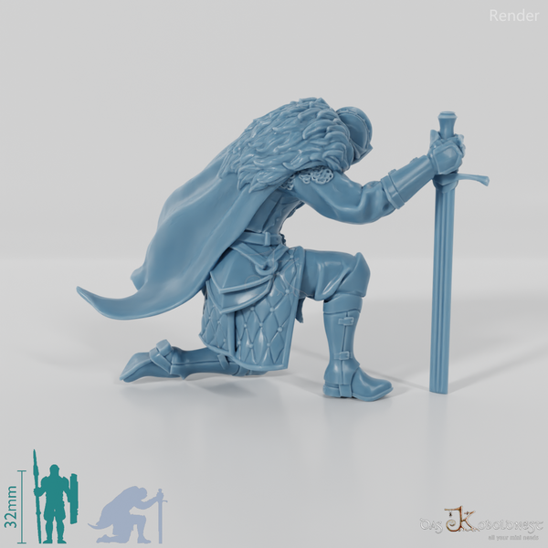 Ritter in glänzender Rüstung, kniend