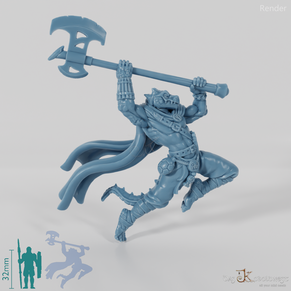 Koa, Lizard Folk Battlemaster with Ax (Pose 2)