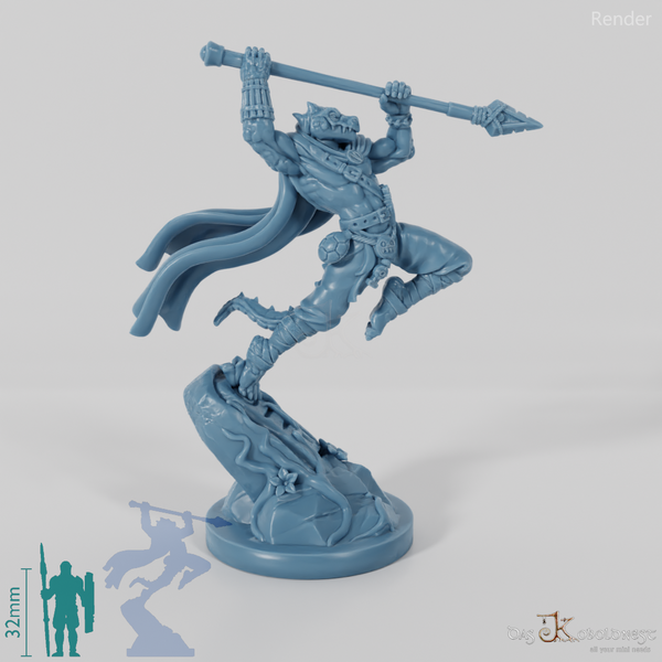 Koa, lizardfolk battle master with spear (pose 2)