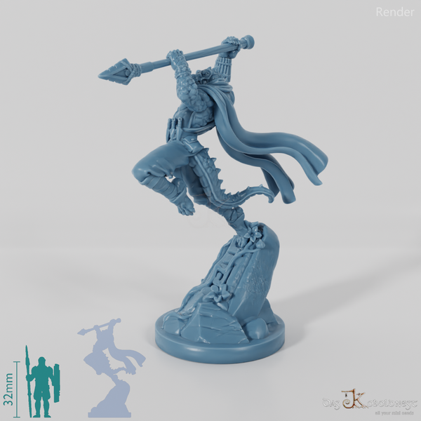 Koa, lizardfolk battle master with spear (pose 2)