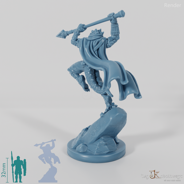 Koa, lizardfolk battle master with spear (pose 2)