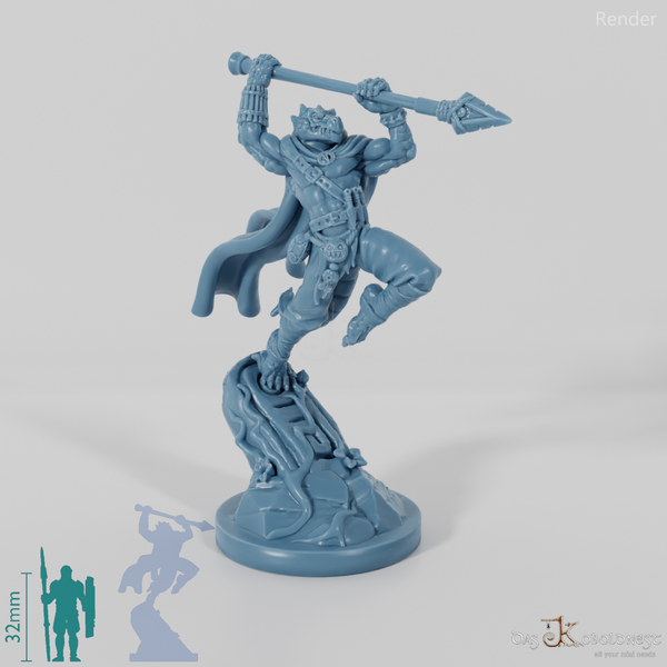 Koa, lizardfolk battle master with spear (pose 2)