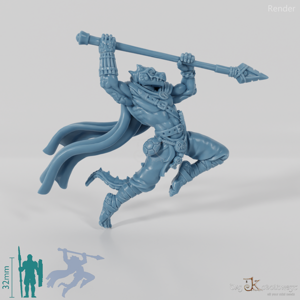 Koa, lizardfolk battle master with spear (pose 2)