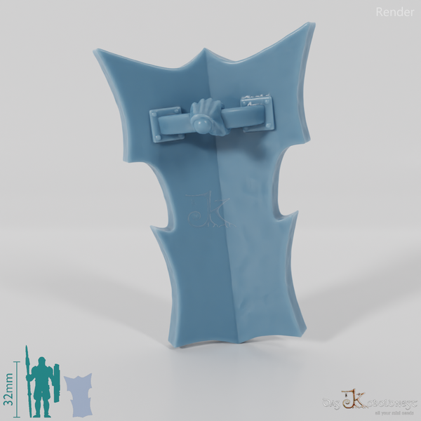 Half-orc tower shield with hand (grabbed from above)