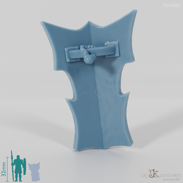 Half-orc tower shield with hand (grasped from below)