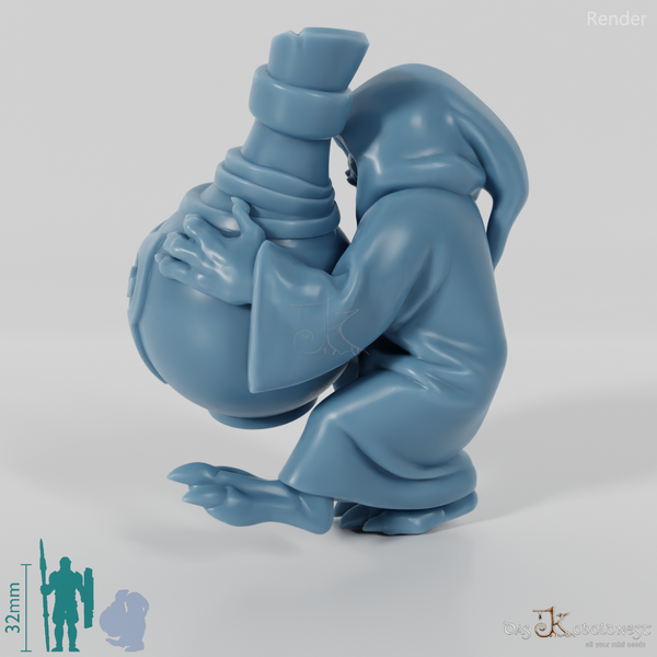 Grocer's assistant with bottle