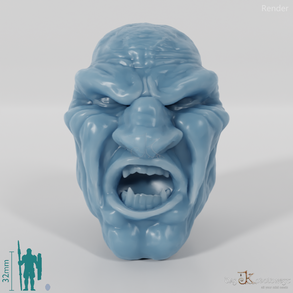 Half-orc head with bald head, screaming