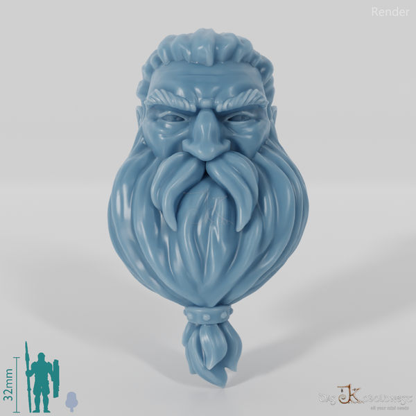 Dwarf Head - Male with long hair and long beard