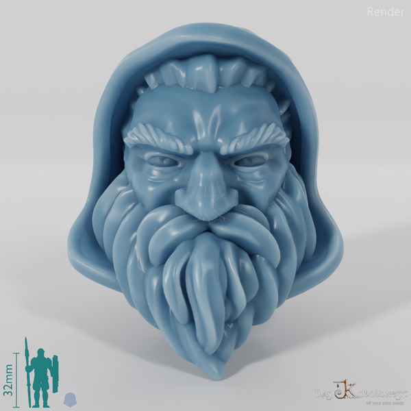 Dwarf Head - Male with hood and short beard