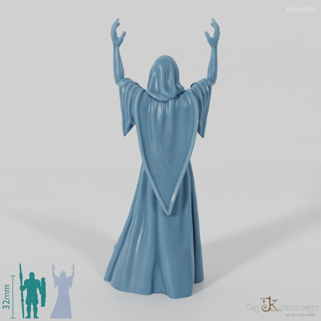 Hooded cultist with arms raised