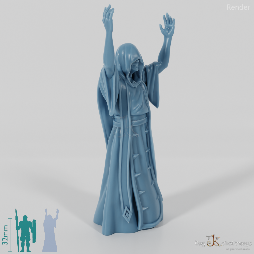 Hooded cultist with arms raised