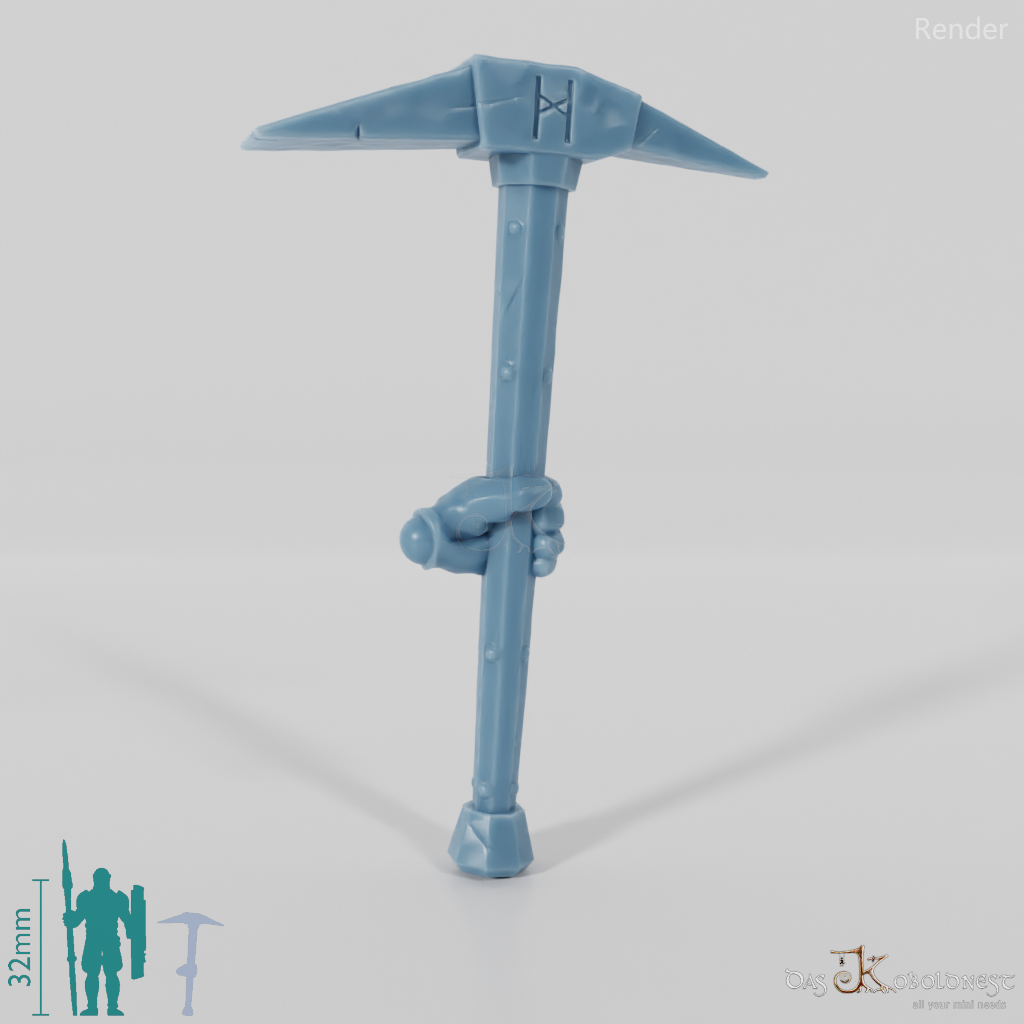 Dwarven pickaxe with hand