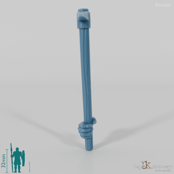 Halbling-Spitzhacke, unten gegriffen mit Hand