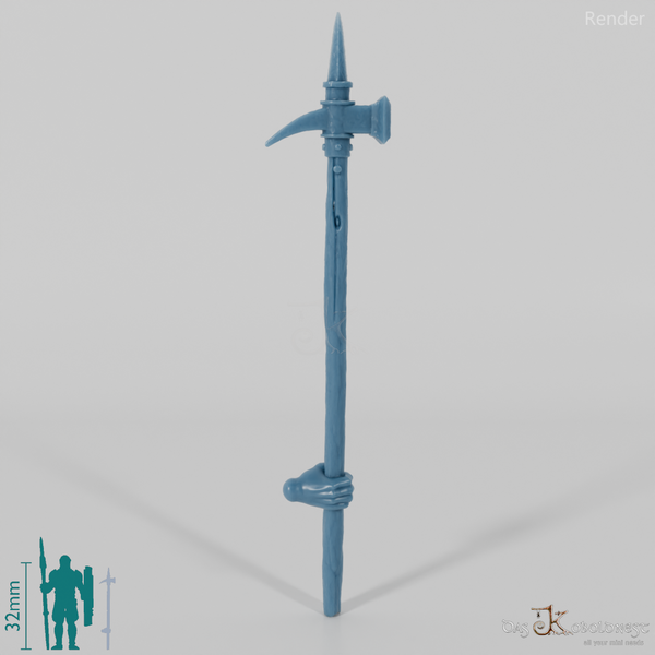 Halfling murder axe, gripped at the bottom with hand