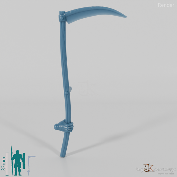 Halfling scythe, gripped below with hand