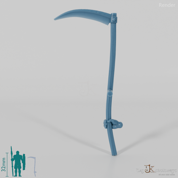 Halfling scythe, gripped below with hand