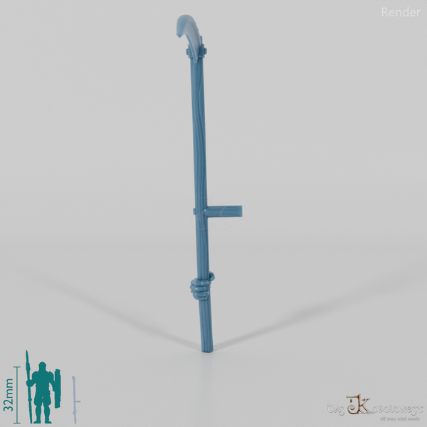 Halfling scythe, gripped below with hand