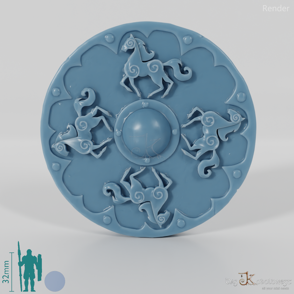 Equestrian shield, decorated 1 with hand