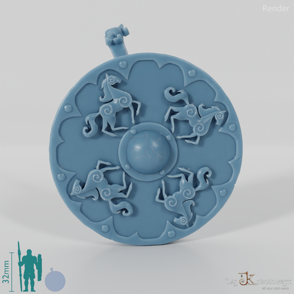 Equestrian people's back shield with decorations