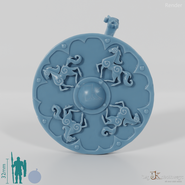 Equestrian people's back shield with decorations