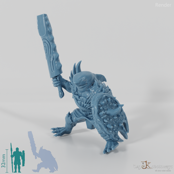 Shark people warrior 01 in riding pose