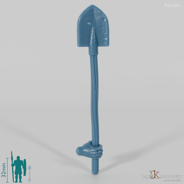 Halfling shovel, gripped at the bottom by hand