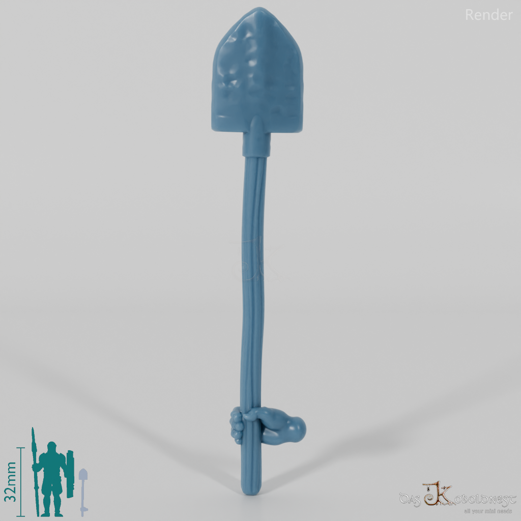 Halfling shovel, gripped at the bottom by hand