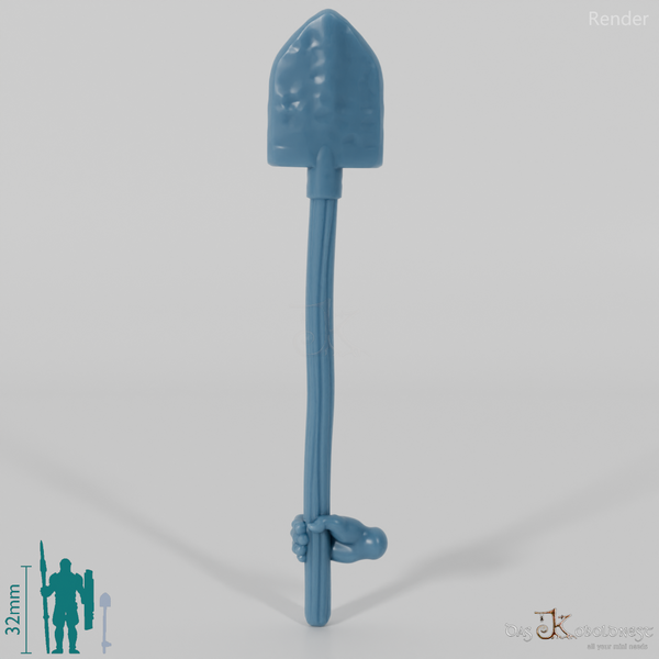 Halfling shovel, gripped at the bottom by hand