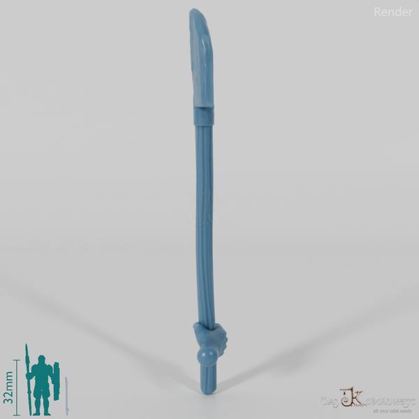 Halfling shovel, gripped at the bottom by hand