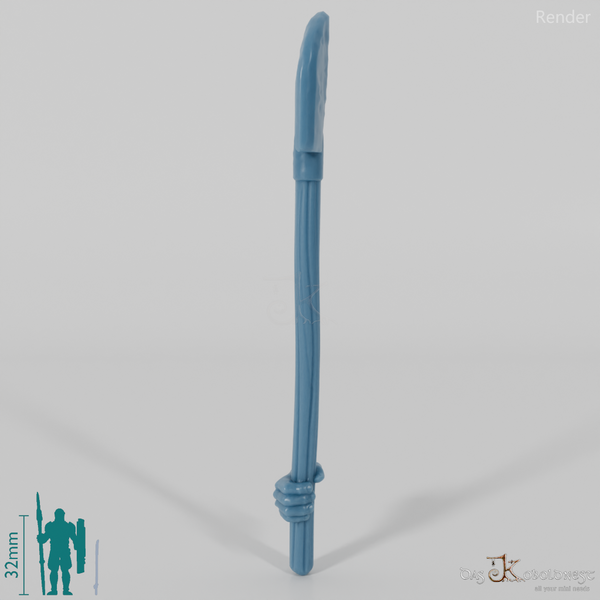 Halfling shovel, gripped at the bottom by hand