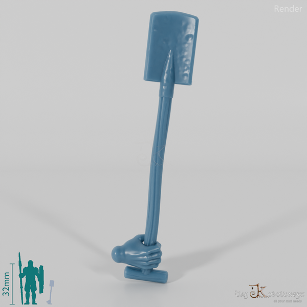 Halfling spade, gripped at the bottom by hand