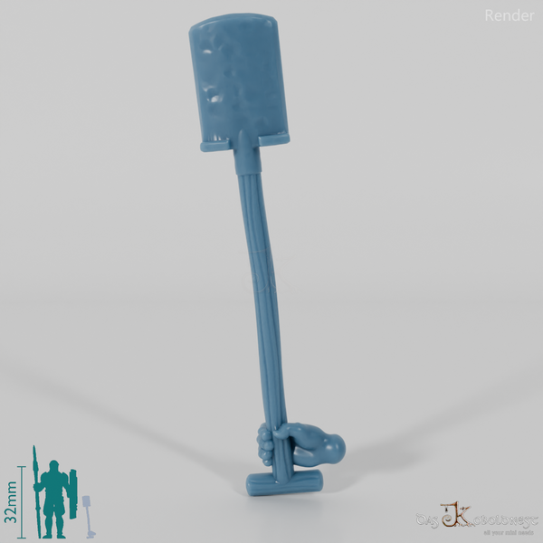 Halfling spade, gripped at the bottom by hand