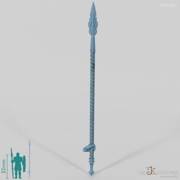 Horsemen's spear, decorated 1 with hand, gripped at the back