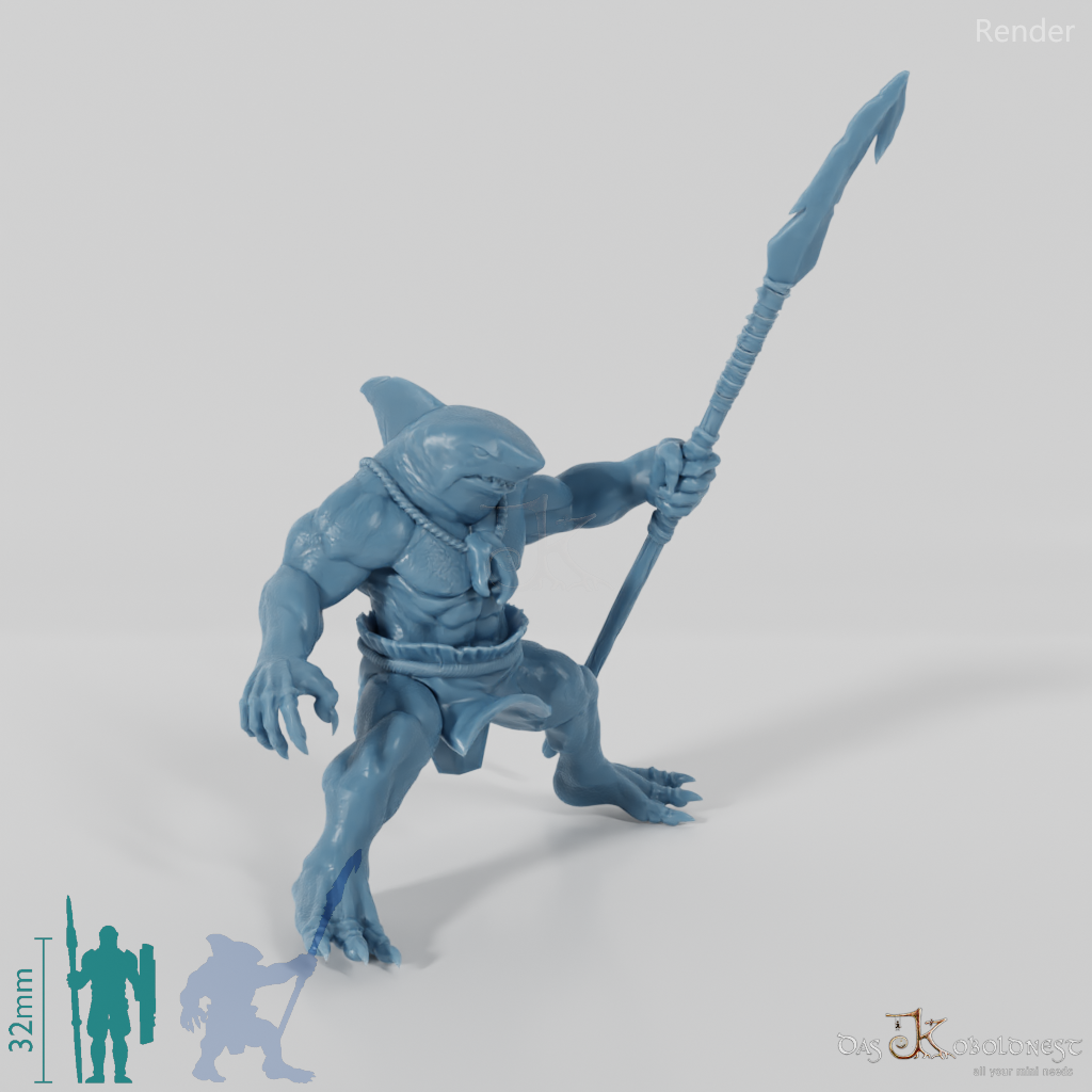 Shark people harpoon fighter 01 in riding pose