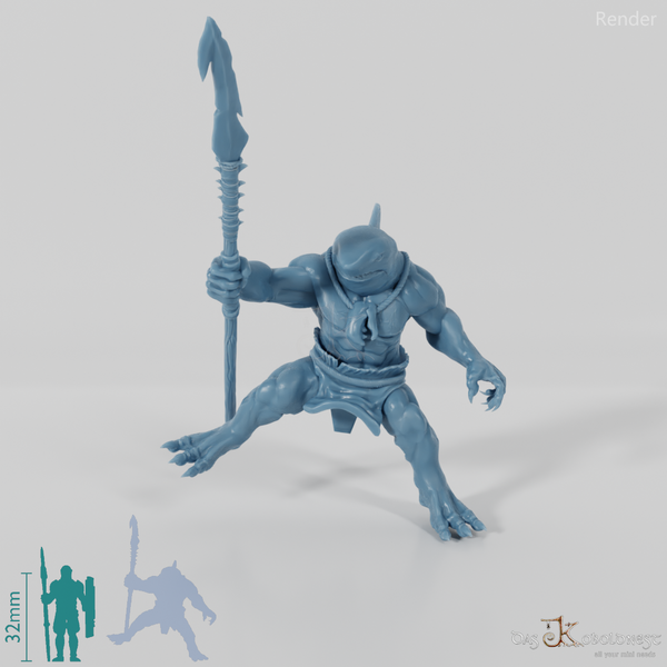 Shark people harpoon fighter 02 in riding pose