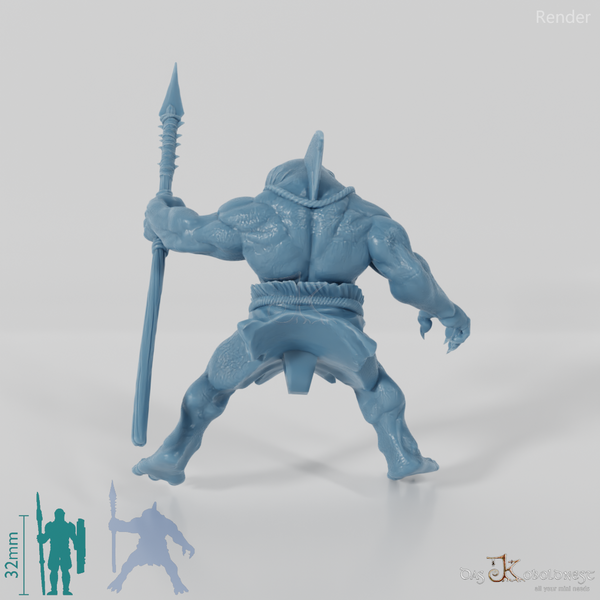 Shark people spearmen 03 in riding pose