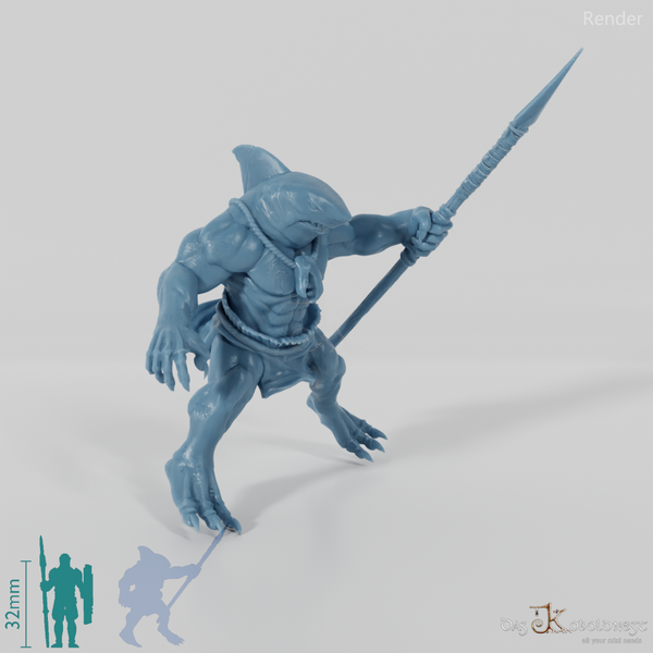 Shark people spearmen 03 in riding pose