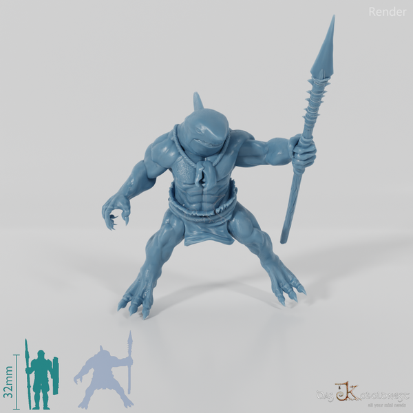 Shark people spearmen 03 in riding pose