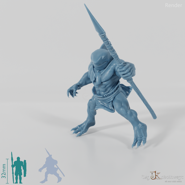 Shark people spearmen 03 in riding pose